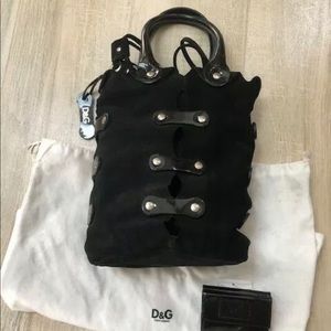 Dolce & Gabbana Black Suede Bag with Leather Trim